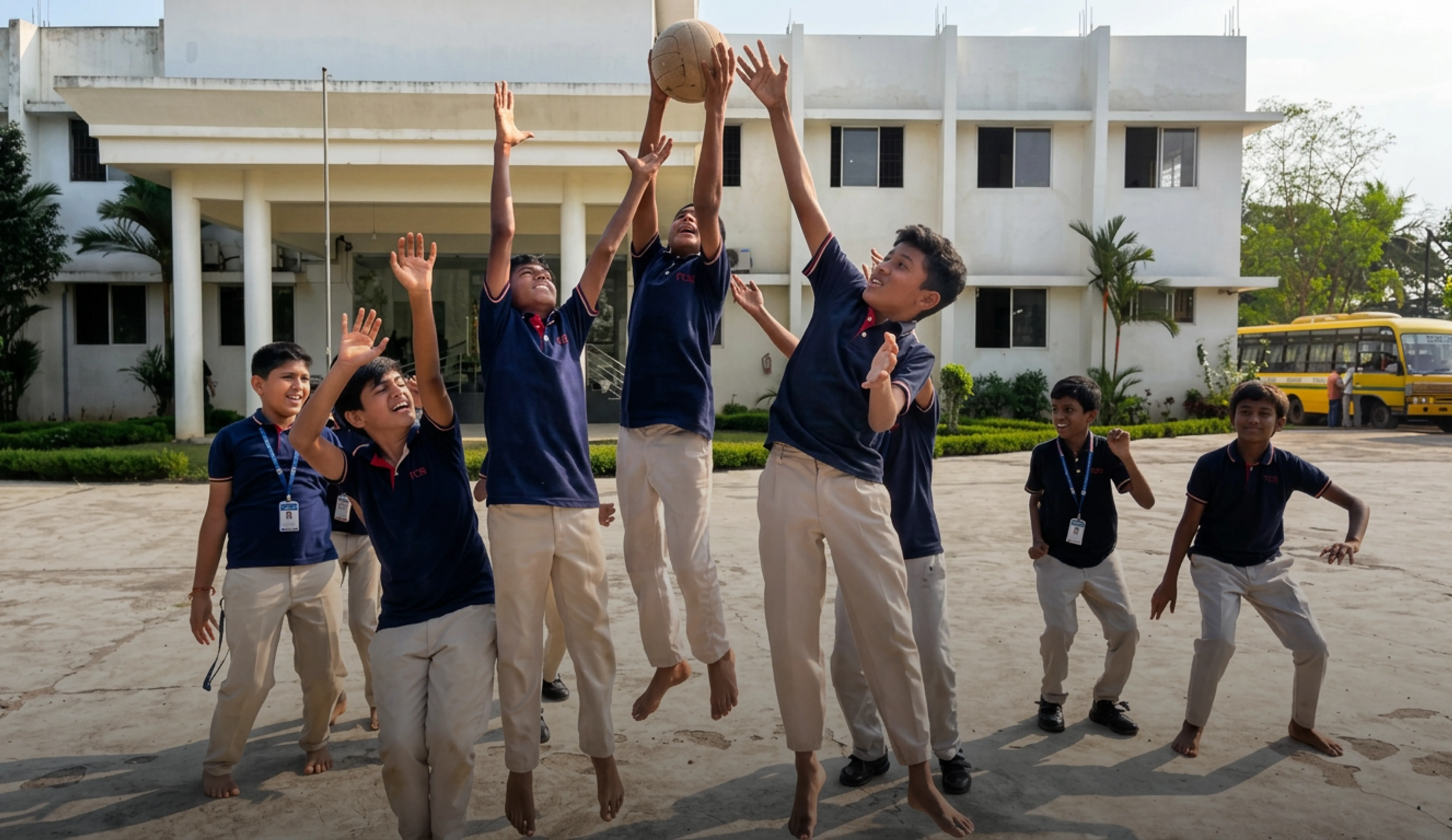 Students playing basketball