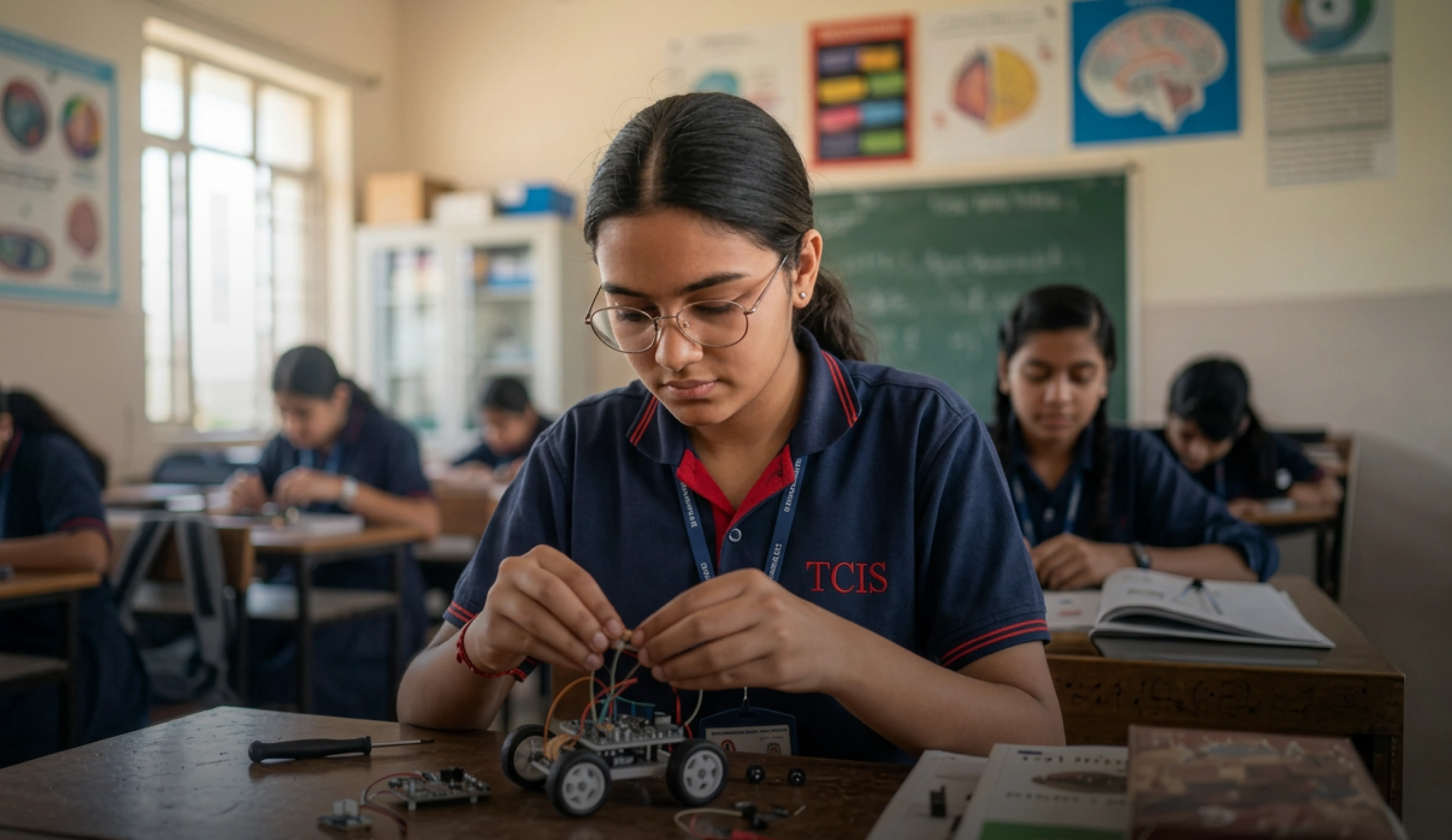 Student building robot